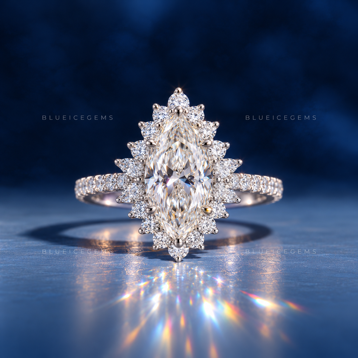 Graceful Splendor Marquise Cut Cluster Engagement Ring