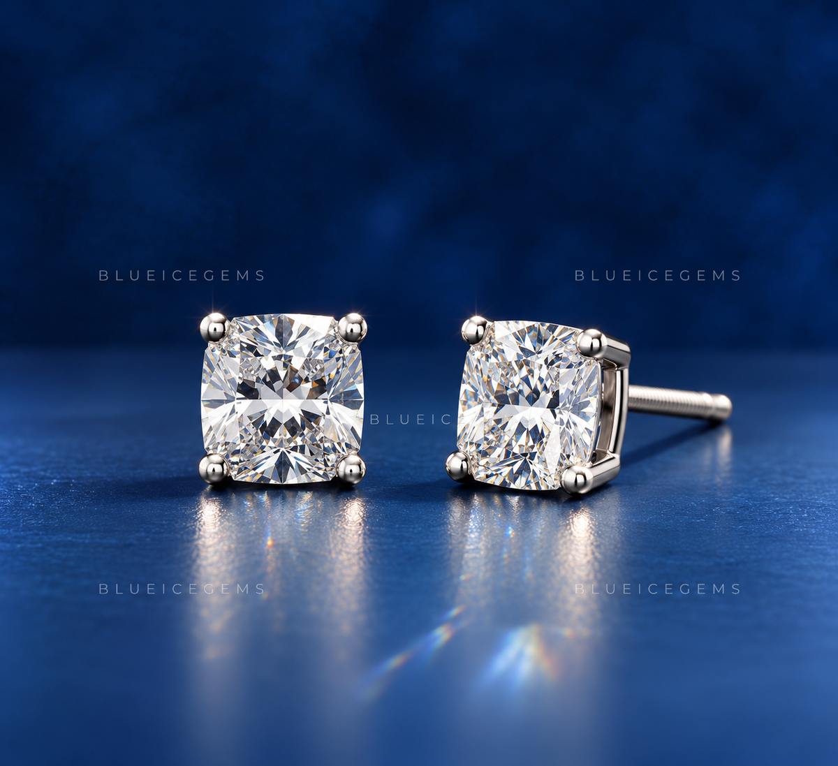 The Arctic Bloom: Cushion-Cut Diamond Stud Earrings