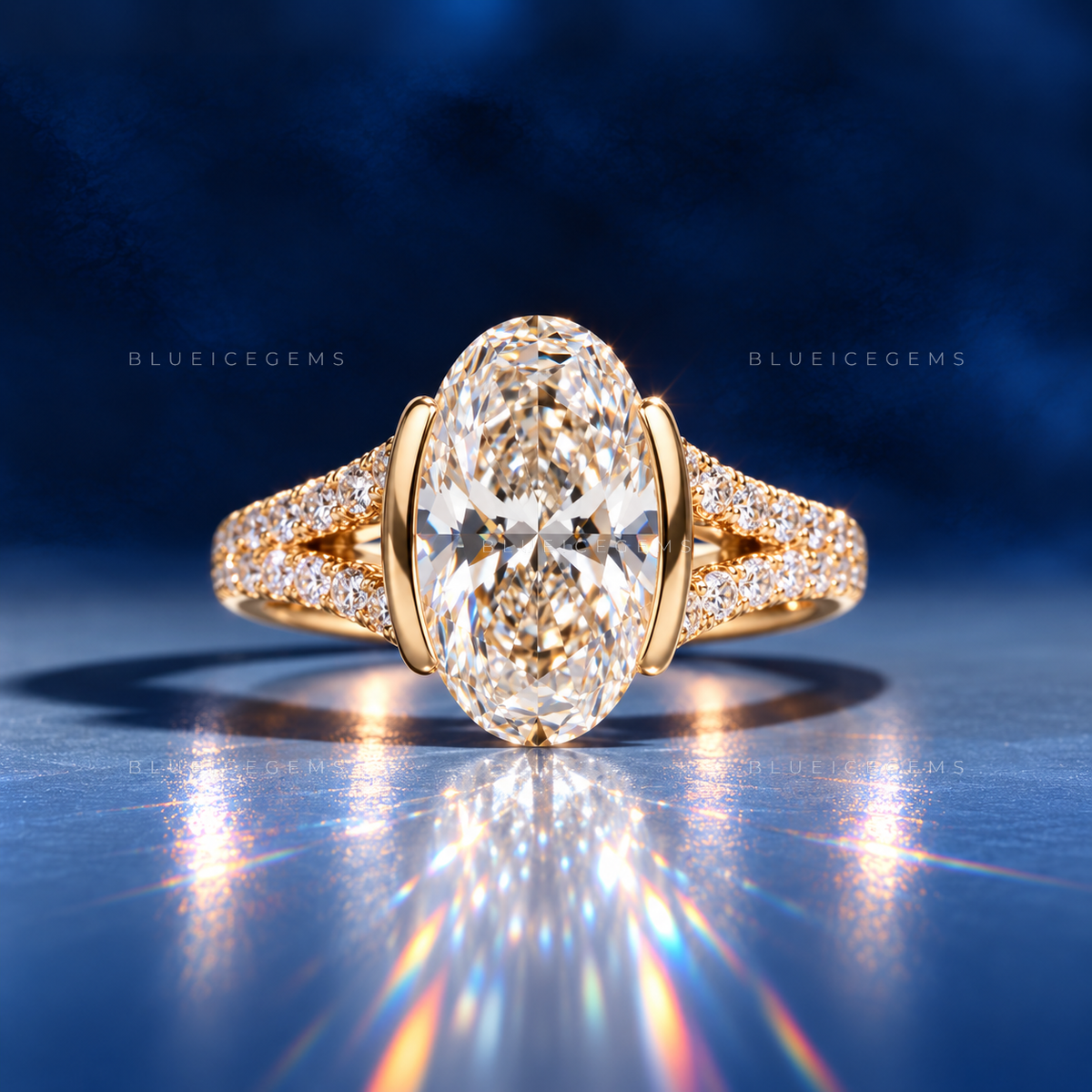 Modern Half Bezel Oval Cut Pavé Engagement Ring
