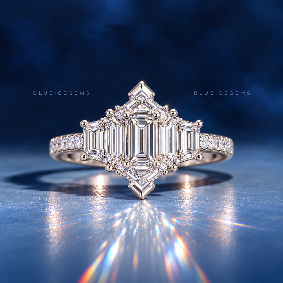 Architectural Majesty Hexagon and Trapezoid Step Cut Ring