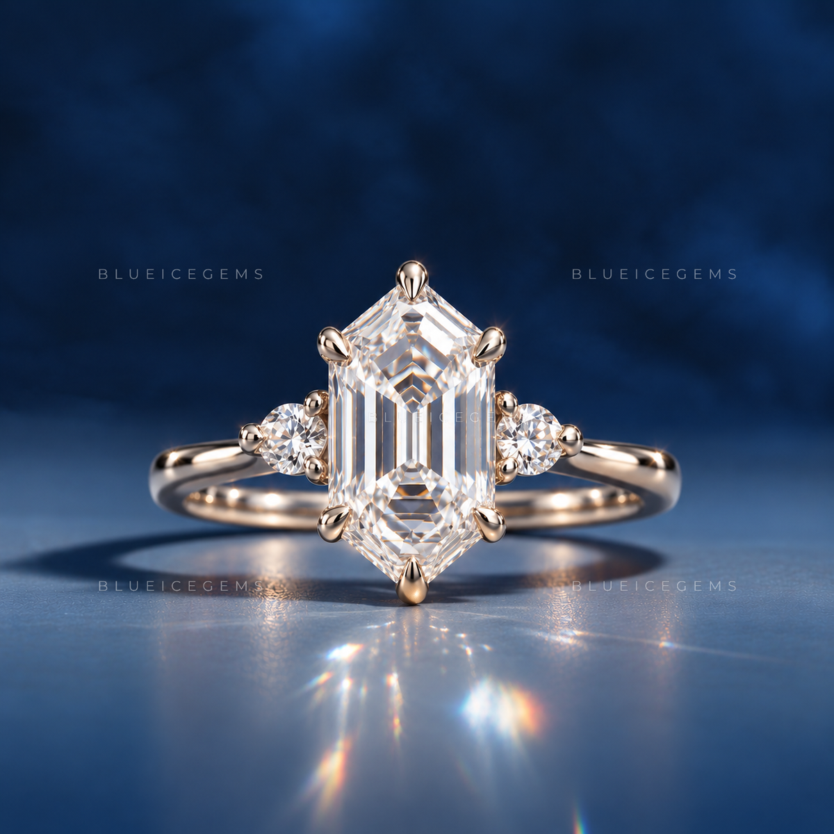 Architectural Allure Hexagon Step Cut Solitaire with Accents