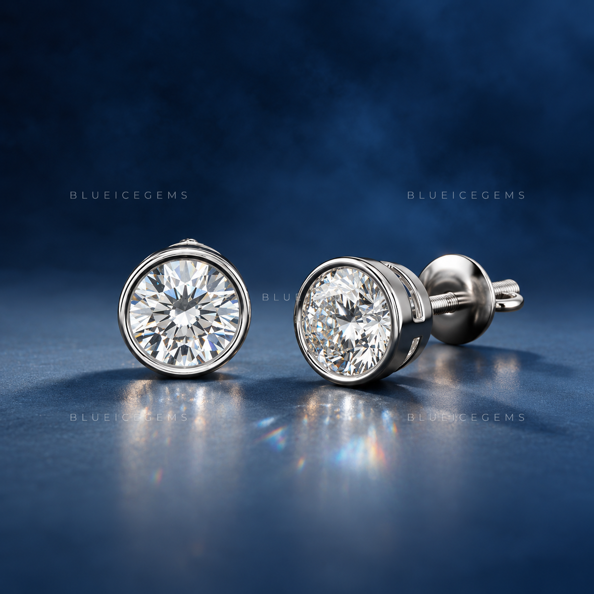 The Platinum Halo: Bezel-Set Round Diamond Stud Earrings
