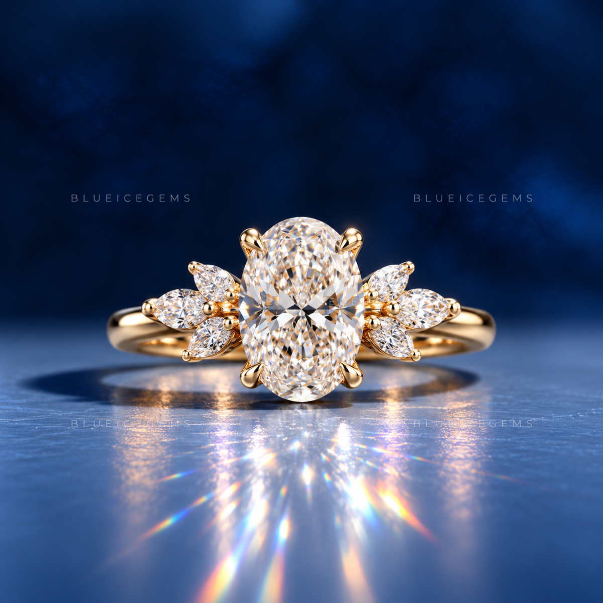 Celestial Radiance Oval and Marquise Floral Engagement Ring