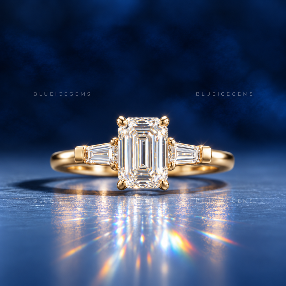 Vintage Sophistication Emerald and Tapered Baguette Trilogy Ring