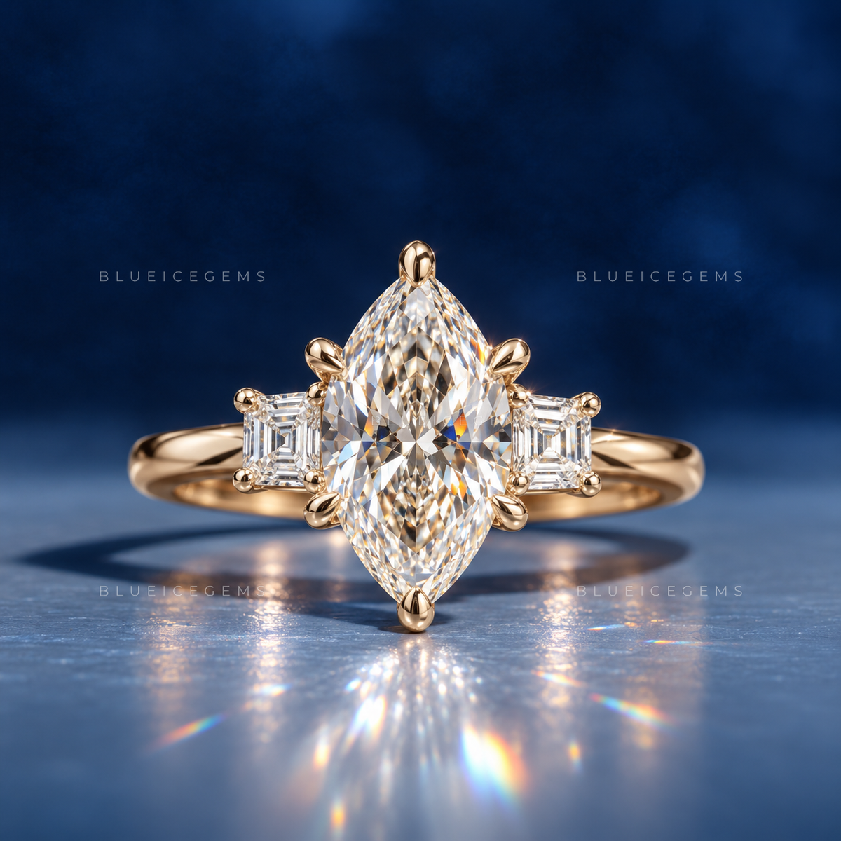Imperial Sophistication Dutch Marquise and Princess Cut Trilogy Ring