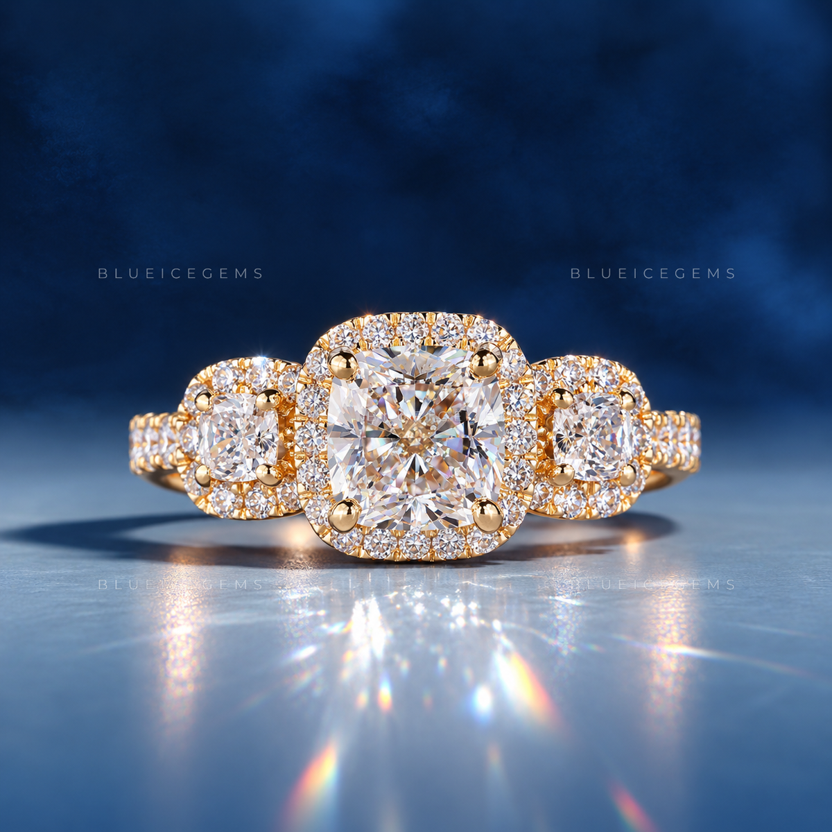Eternal Radiance Cushion Cut Trilogy Pavé Engagement Ring