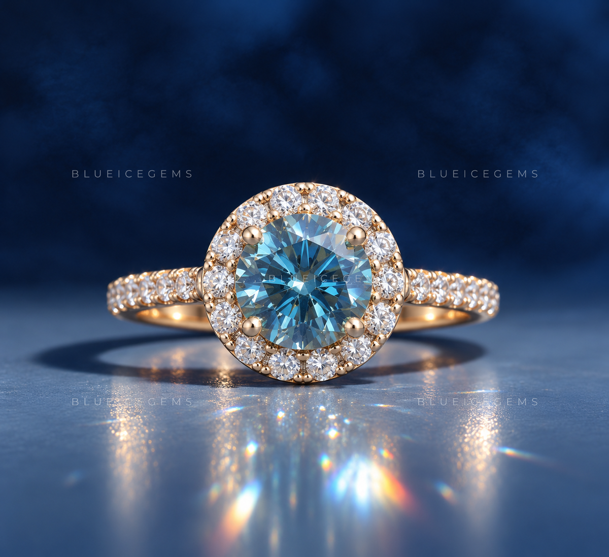 Oceanic Brilliance Round Cut Cathedral Halo Ring