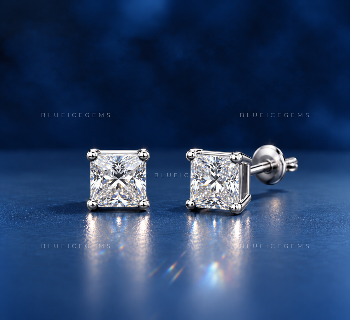 The Geometric Zenith: Princess Diamond Stud Earrings