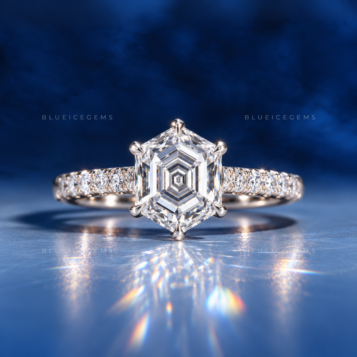 Architectural Radiance Hexagon Step Cut Hidden Accent Ring