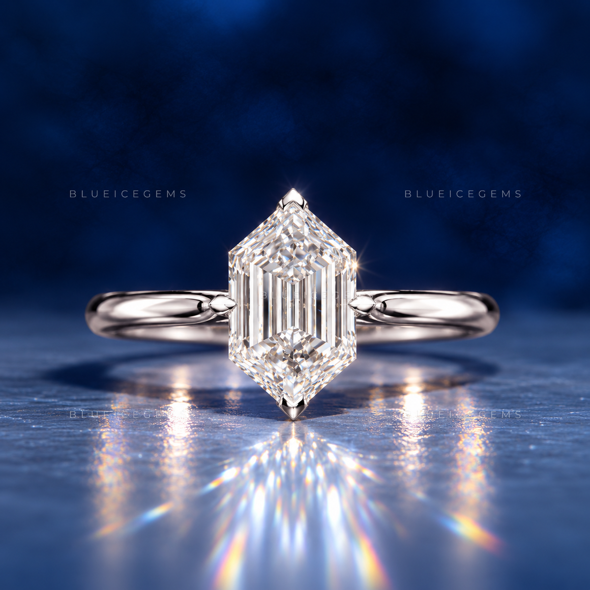 Architectural Allure Elongated Hexagon Step Cut Solitaire Ring