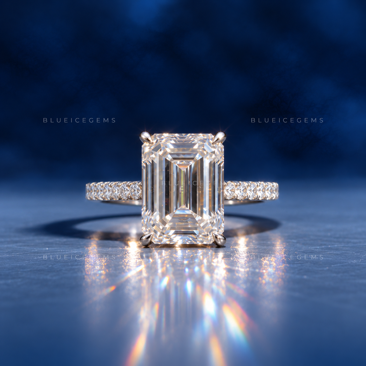Celestial Radiance Emerald Cut Lab-Grown Diamond Hidden Halo Ring