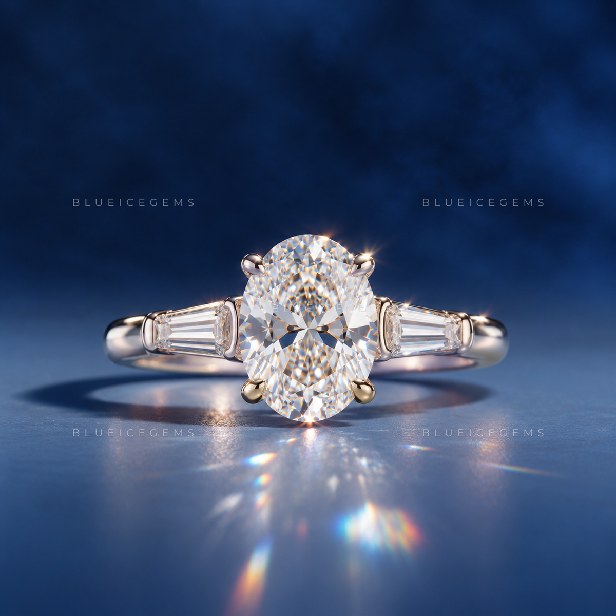 Timeless Elegance Oval and Tapered Baguette Trilogy Engagement Ring