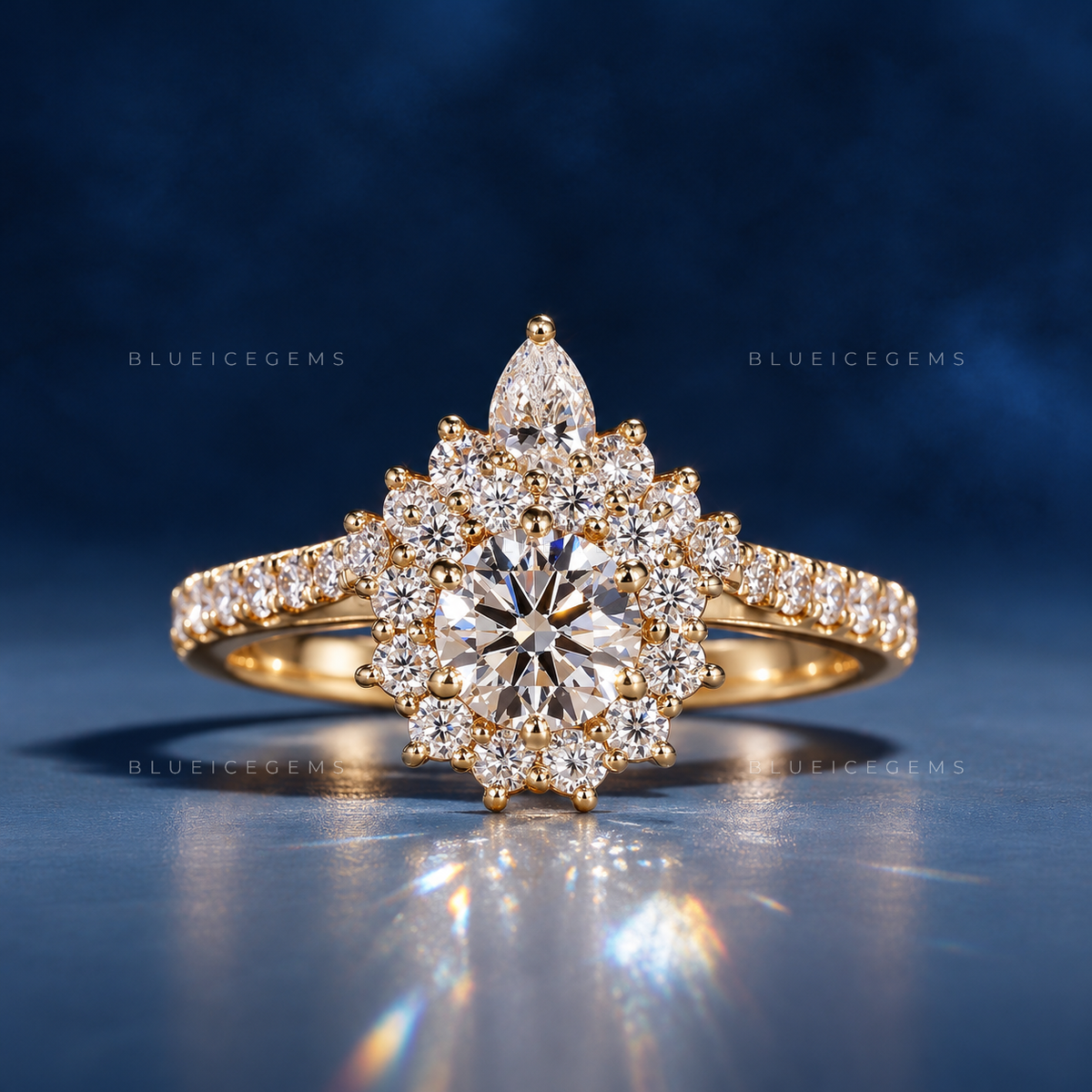Celestial Radiance Round Brilliant Bridal Set with Contoured Floral Band