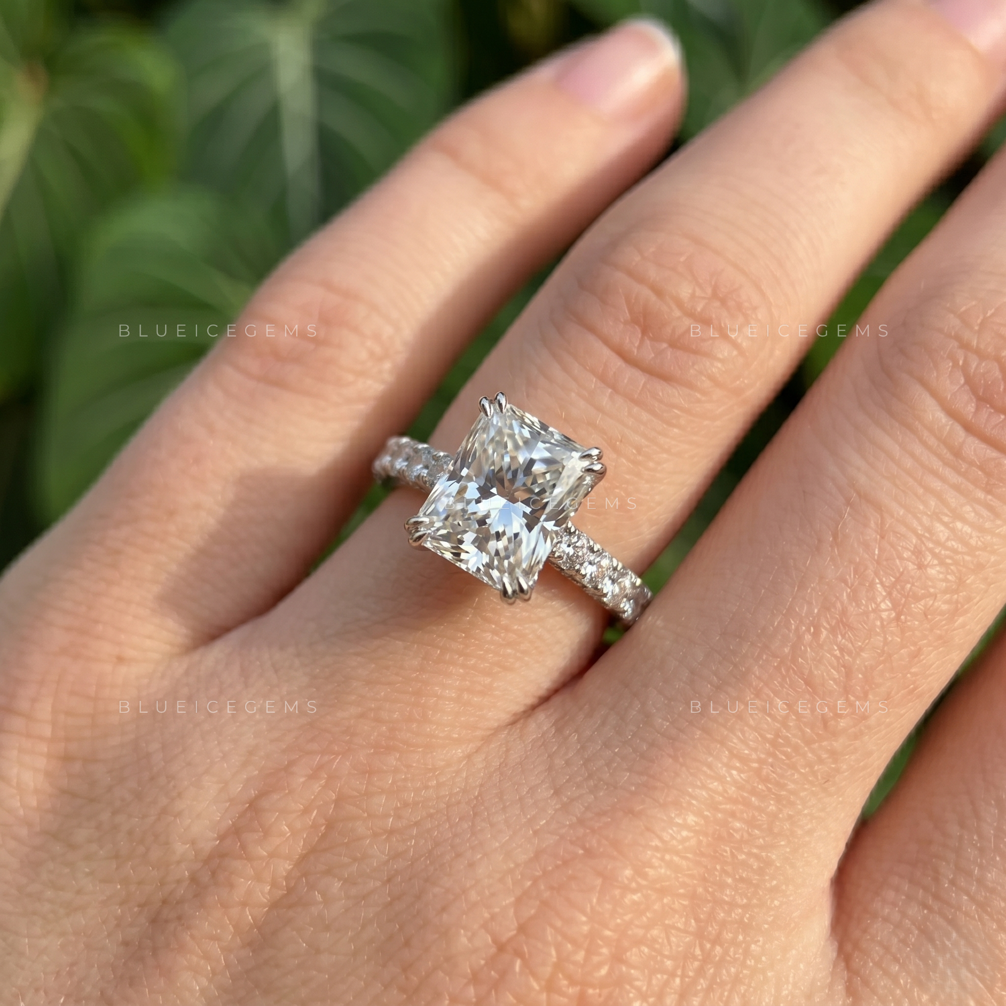 Luminous Glamour Radiant Cut Hidden Halo Engagement Ring