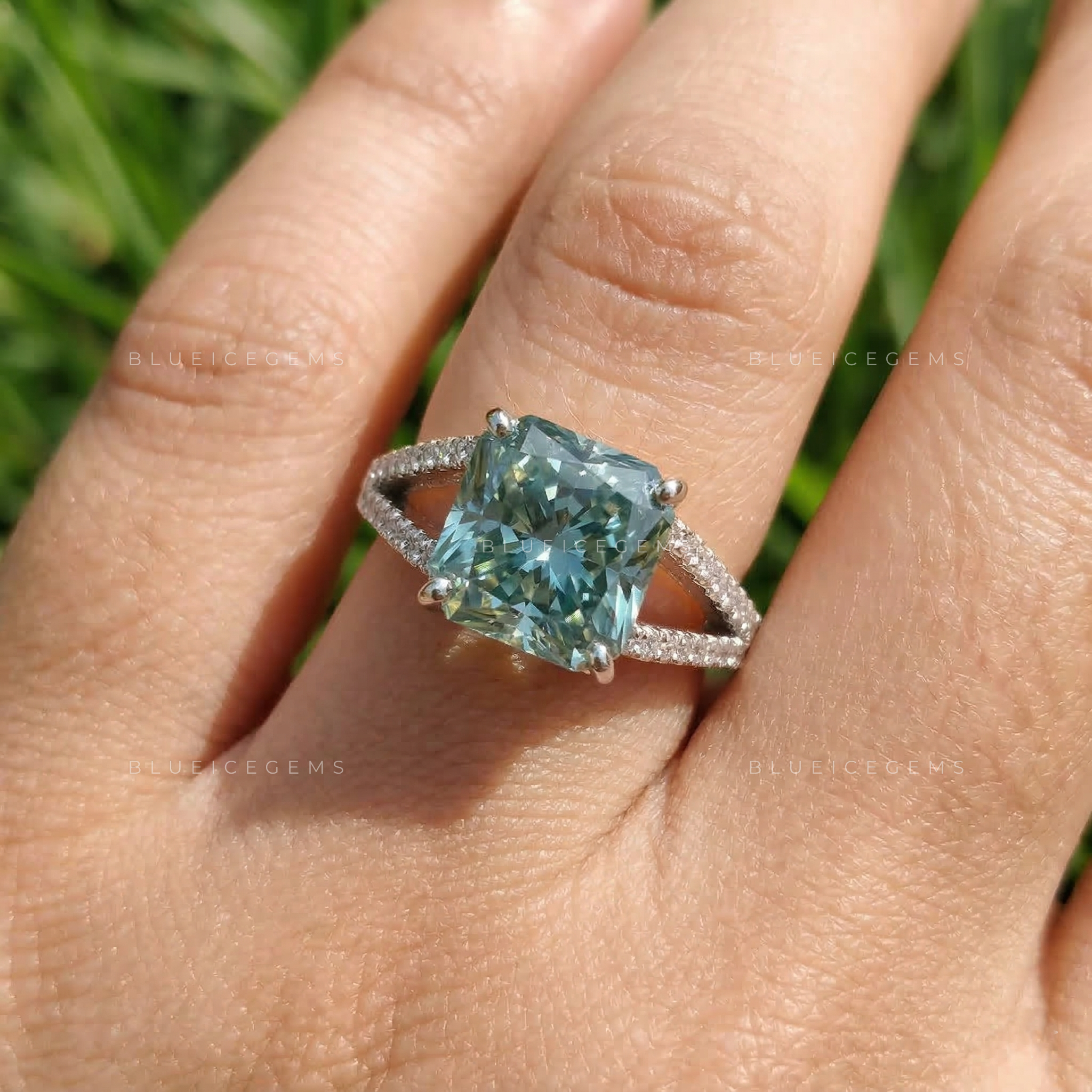 Oceanic Brilliance Square Radiant Solitaire Ring