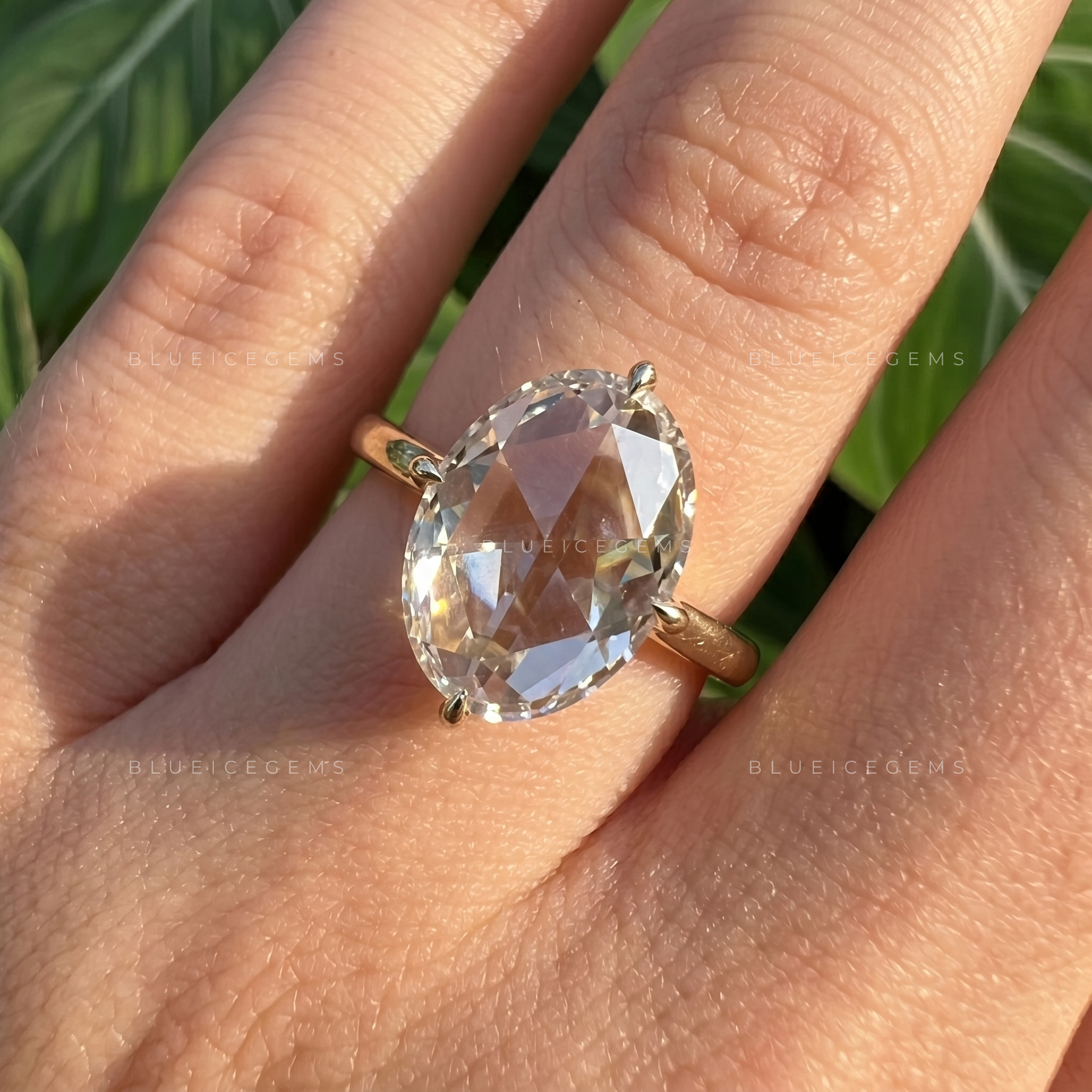 Vintage Elegance Oval Rose Cut Solitaire Open Gallery Ring