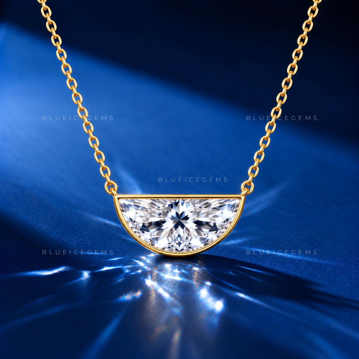 Half Moon Cut Solitaire Diamond Pendant