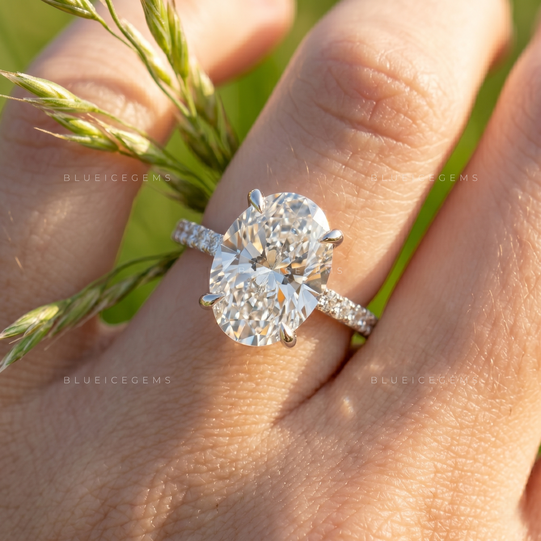 Enchanted Blossom Oval Brilliant Cut Pavé Accent Statement Ring