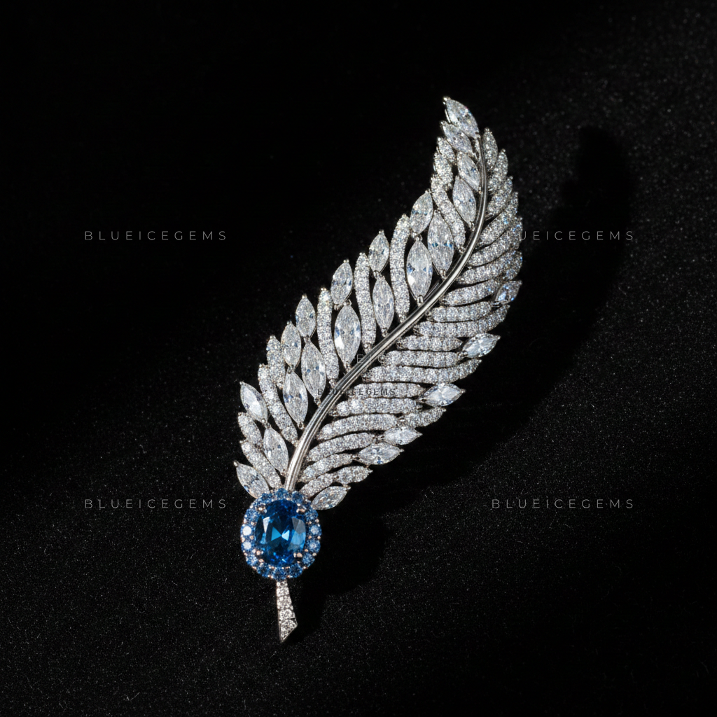 The Azure Plume: Bespoke Feather Statement Brooch