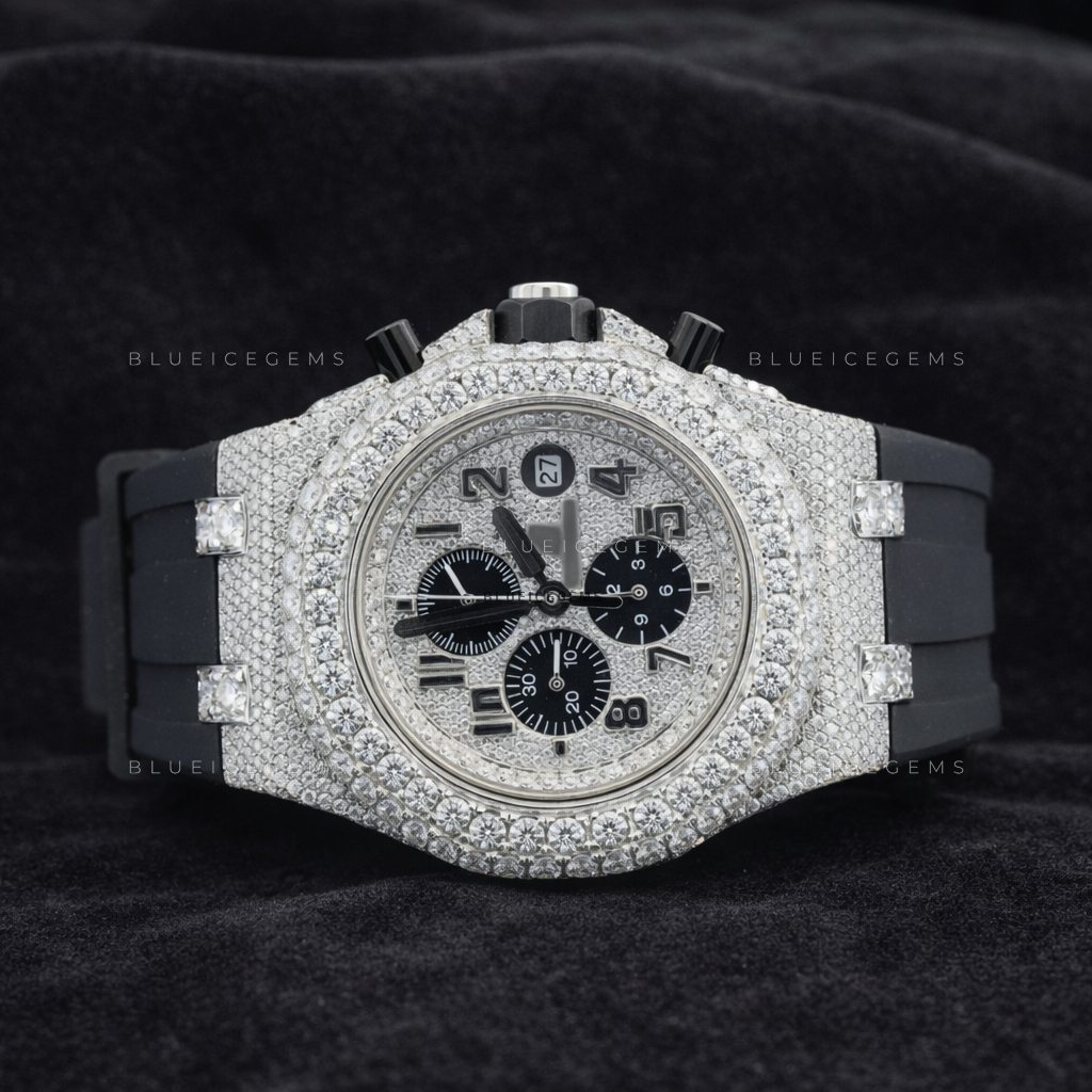 Shadow Frost: Fully Iced-Out Custom Moissanite Chronograph Watch