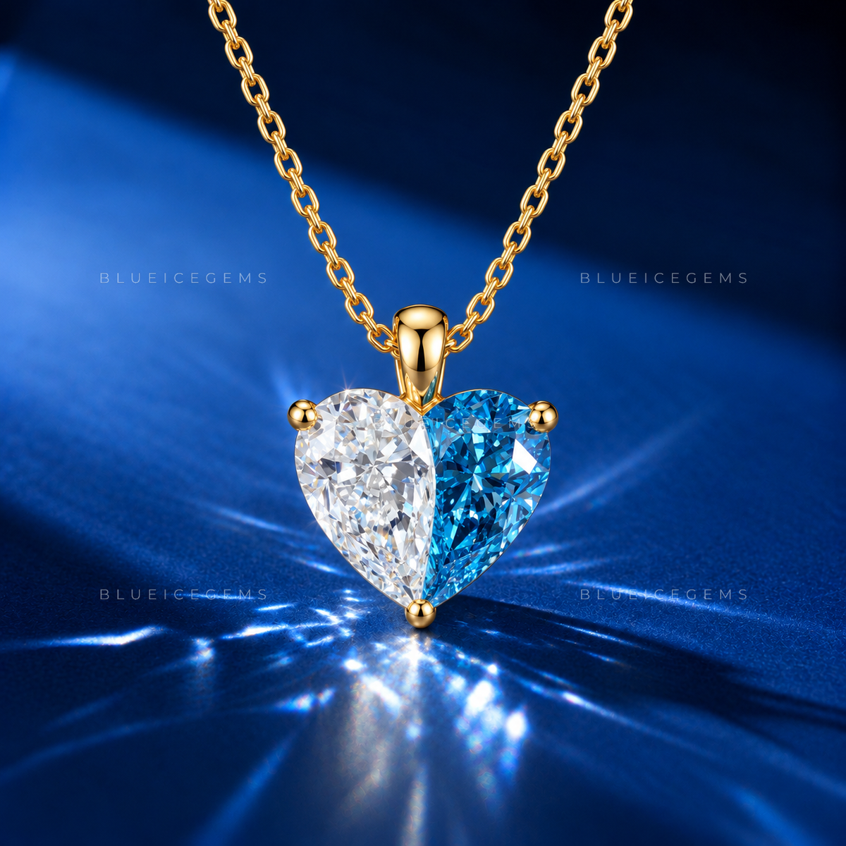 Blue and White Diamond Solitaire Pendant