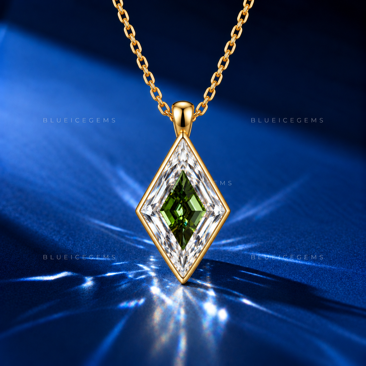 Lozenge Cut White and Emerald Green Diamond Pendant