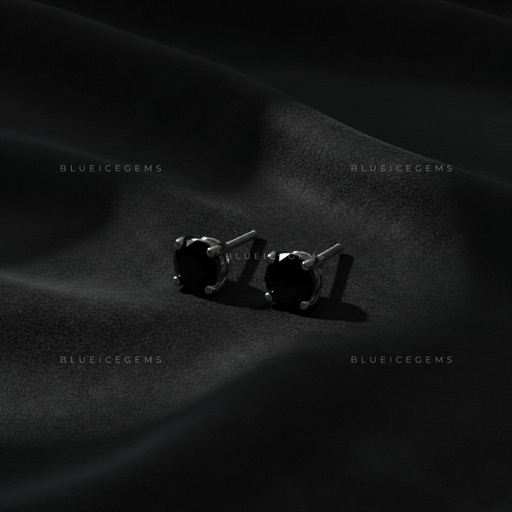 The Noir Radiance: Round Black Diamond Stud Earrings