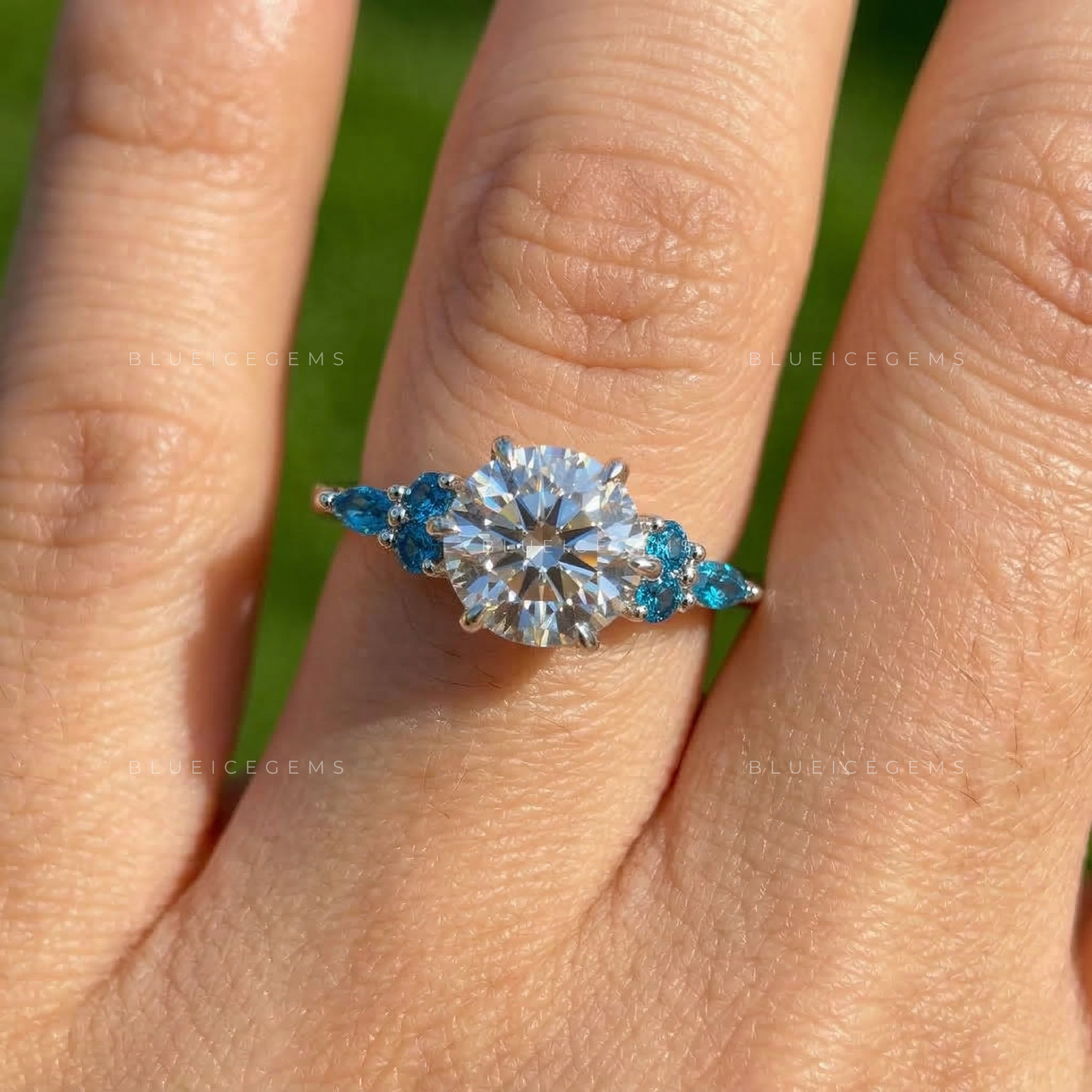 Celestial Bloom Round Cut Sapphire Accent Ring