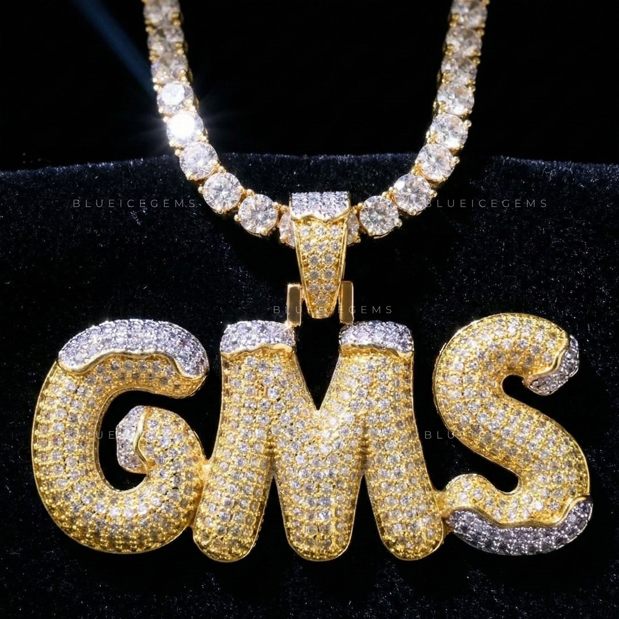 The "GMS" Arctic Gold: Snow-Capped 3D Bubble Script Two-Tone Pendant