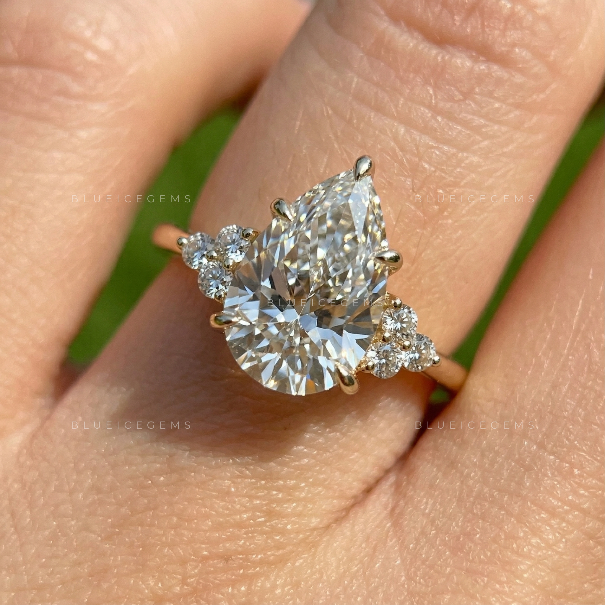 Graceful Radiance Pear Cut Hidden Accent Engagement Ring