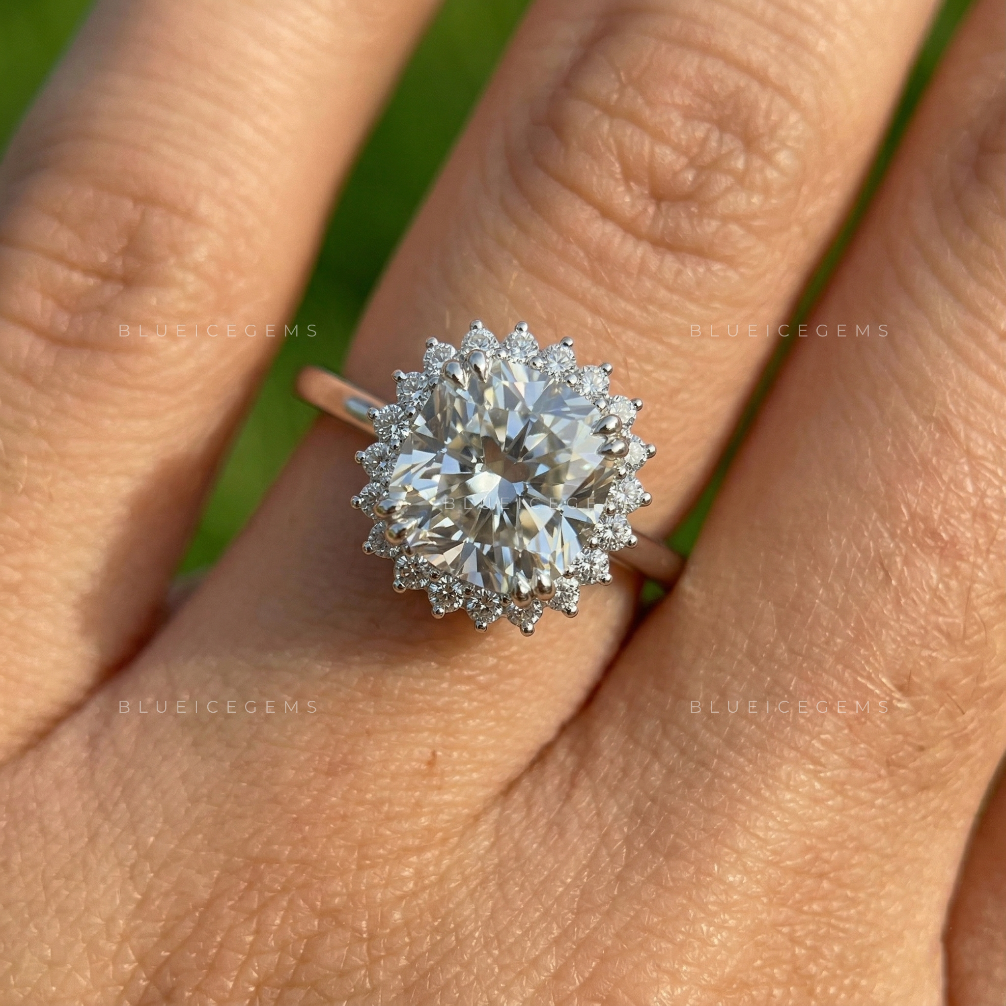 Velvet Radiance Cushion Cut Hidden Halo Engagement Ring