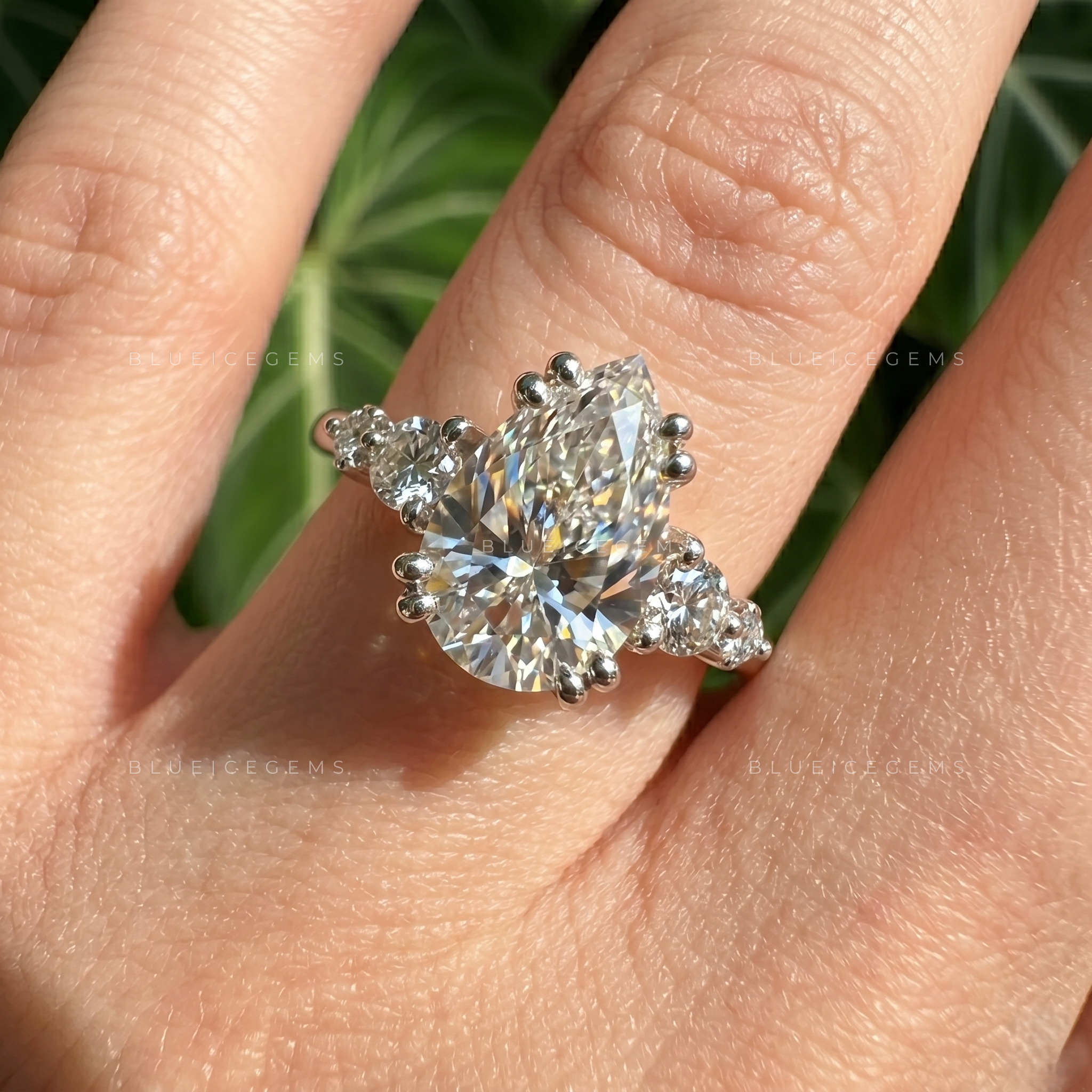 Luminous Majesty Pear Cut Five Stone Double Prong Engagement Ring