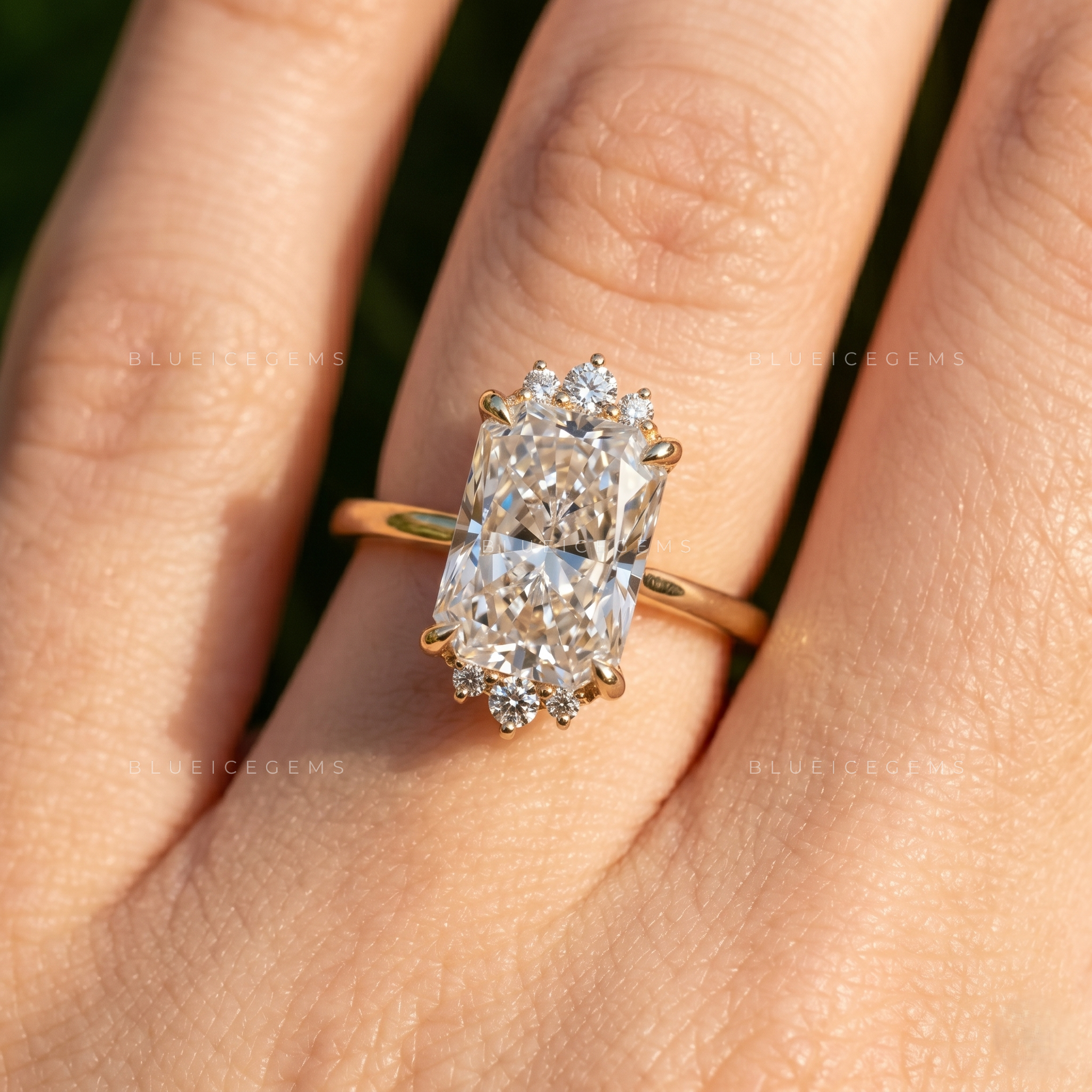 Exquisite Sparkle Elongated Radiant Cut Cluster Solitaire Engagement Ring