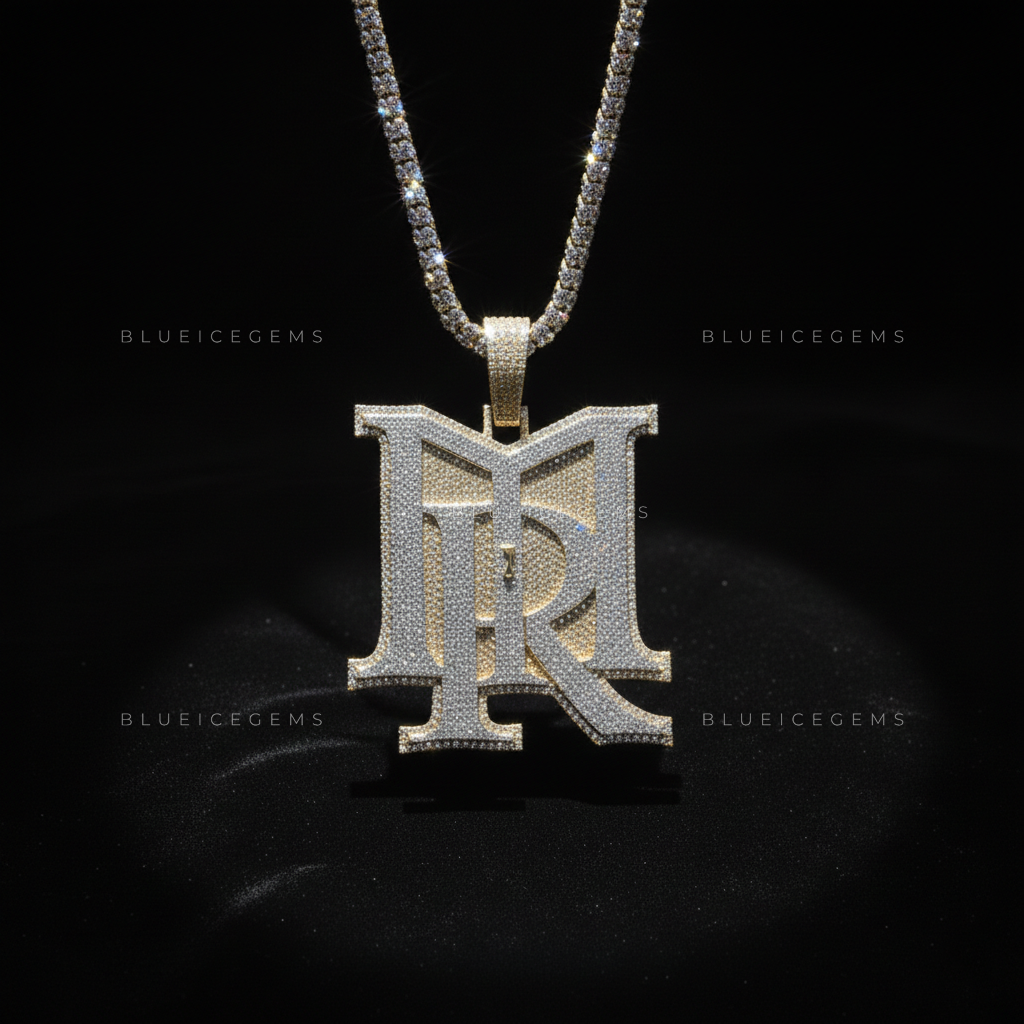 The "MR" Monogram: Gothic Block Architecture & Multi-Layered Iced-Out Sovereign