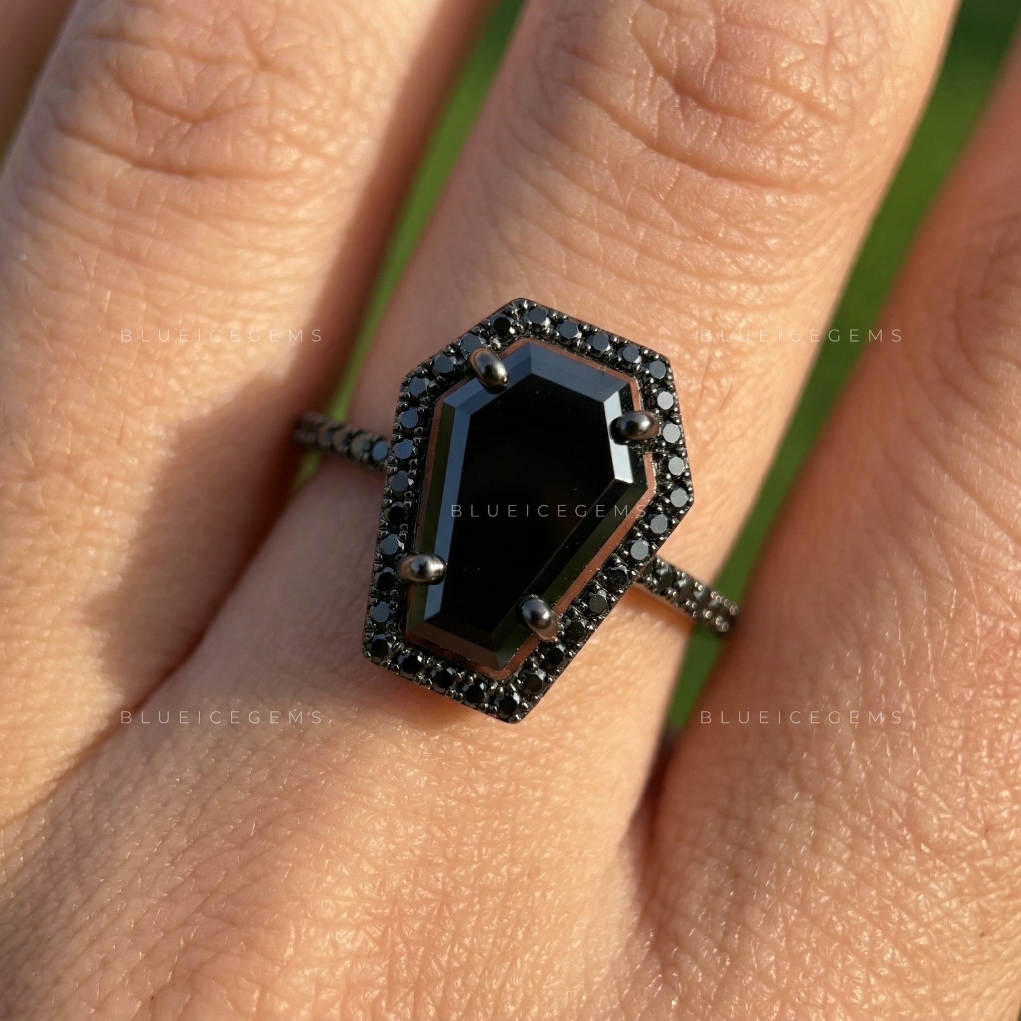 Midnight Noir Grand Coffin Cut Black Diamond Monochromatic Ring