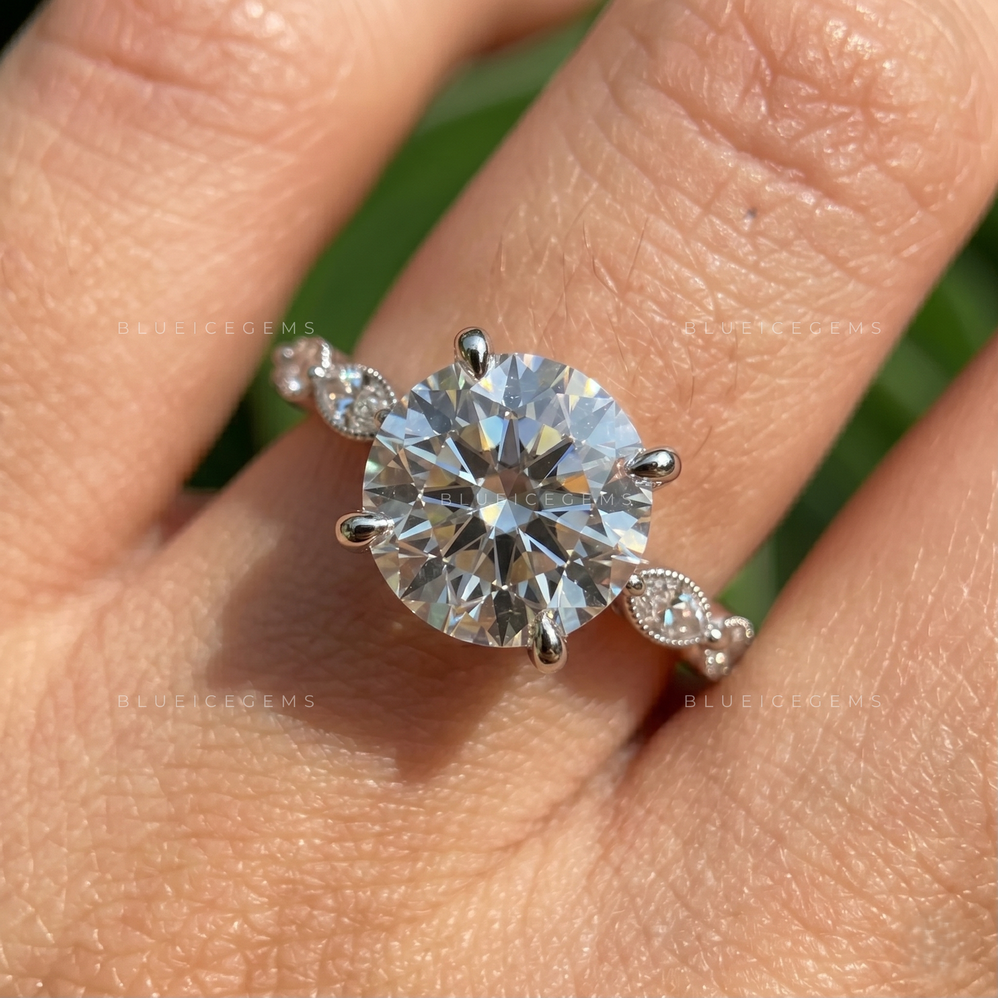 Celestial Radiance Round Cut Pavé Accent Engagement Ring