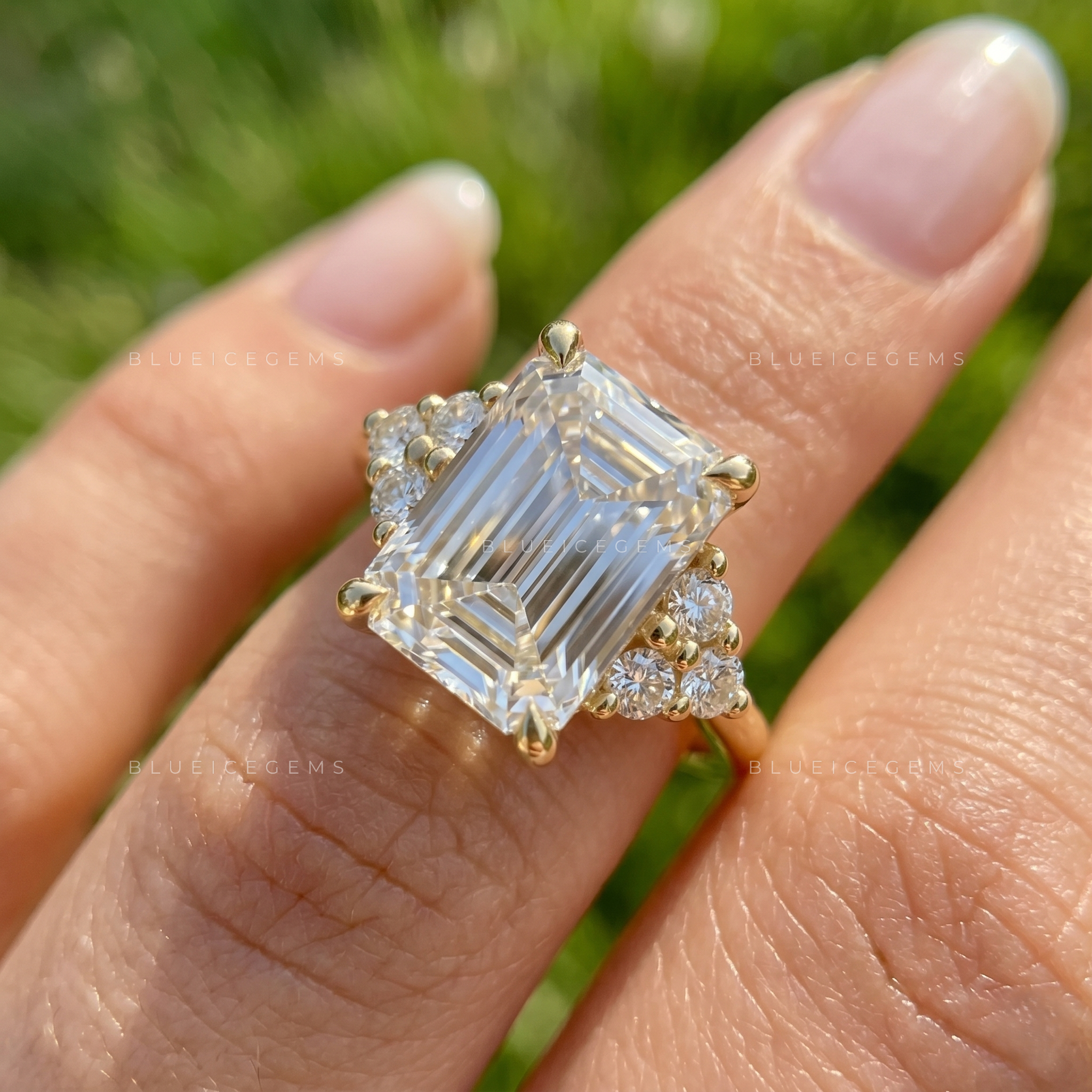 Modern Elegance Emerald Cut Accent Engagement Ring