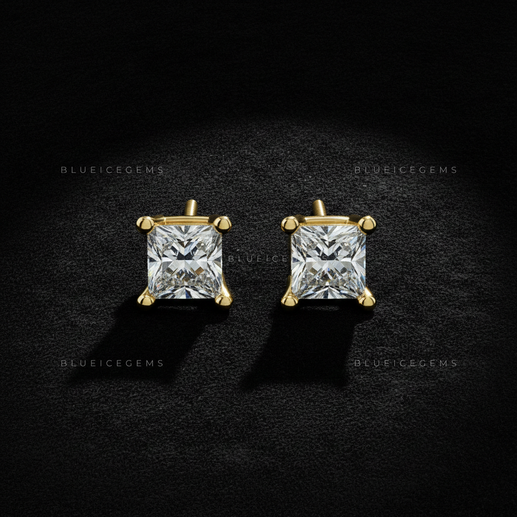 The Gilded Prism: Princess-Cut Diamond Stud Earrings