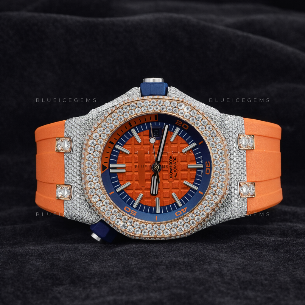 Solar Flare: Iced-Out Custom Moissanite & Diamond Diver Watch