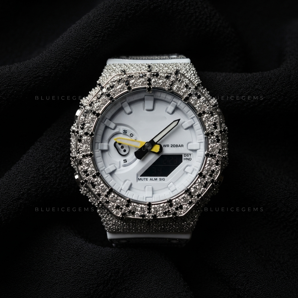 Cross Crown Iced Watch – Hand-Set Moissanite Bezel