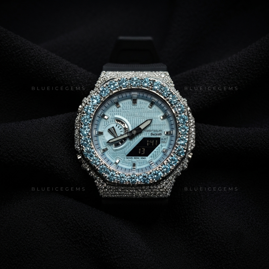 Arctic Azure Royale Watch – Aqua Blue CZ & White Moissanite