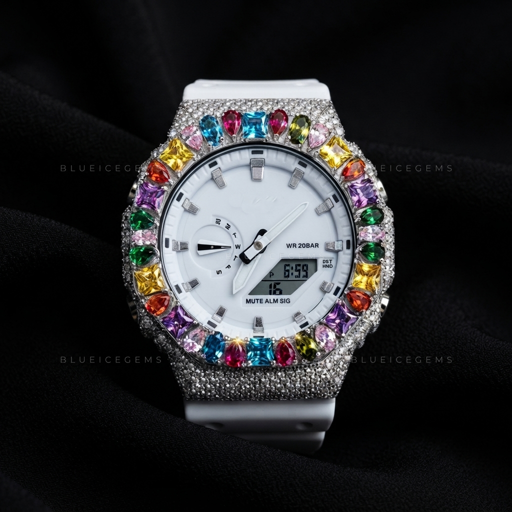 Prism Royale Rainbow Iced Watch – 8.455 CT Multicolor Moissanite