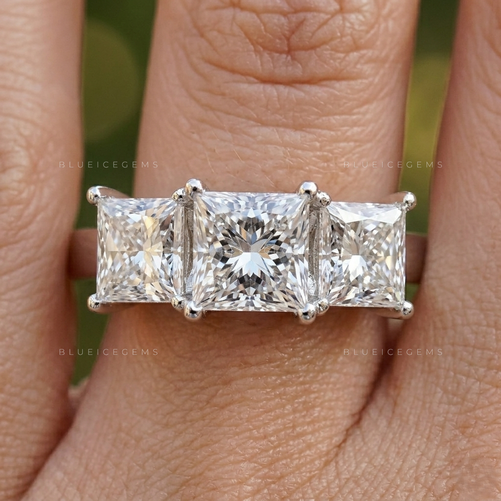 Bold Princess Cut Three-Stone Architectural Engagement Band