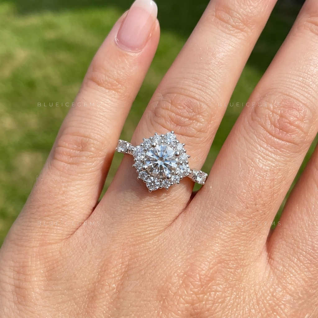 Enchanted Floral Round Brilliant Cut Artisan Heirloom Engagement Ring