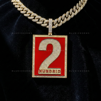 The "2 HUNDRID" Crimson Tablet: Enamel Mosaic & Iced-Out Numerology Pendant