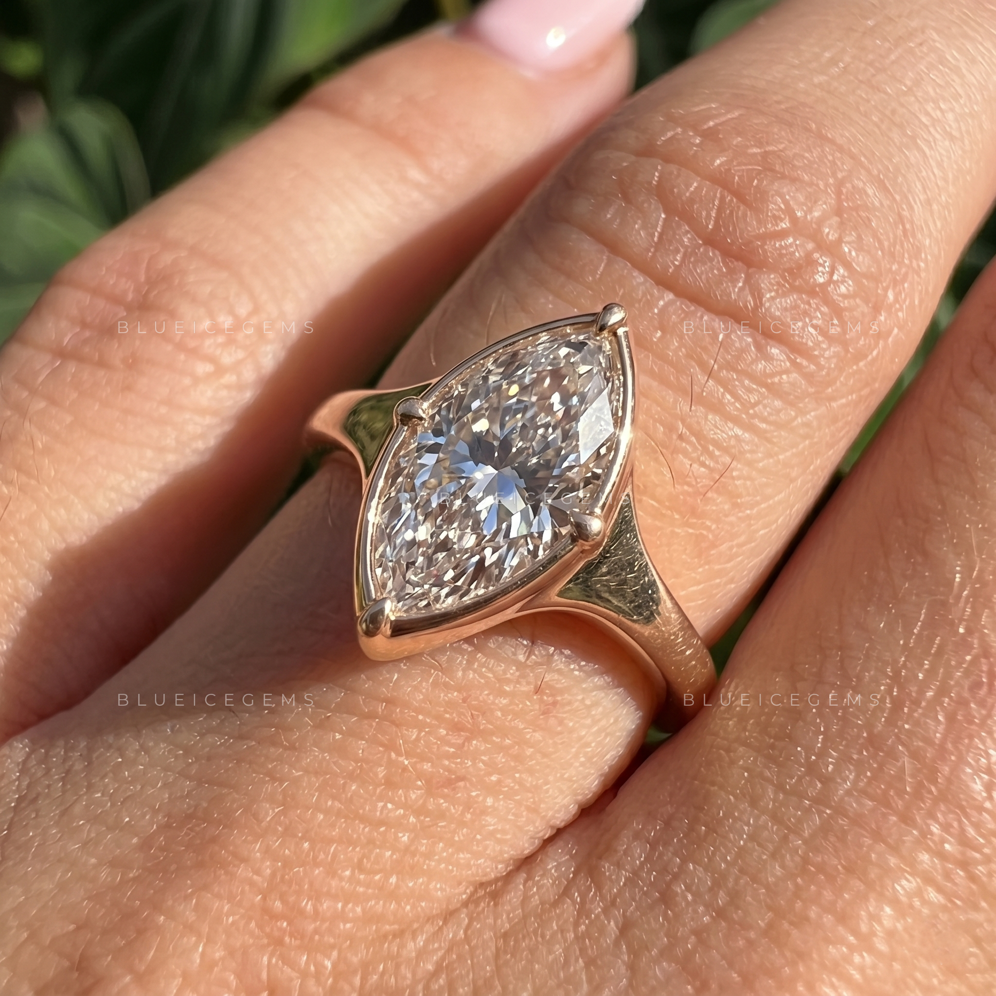 Modern Marquise Cut Bezel Set Signet Style Engagement Ring