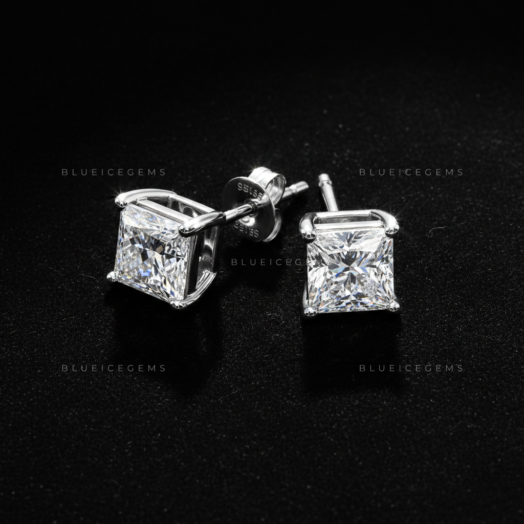 The Geometric Zenith: Princess Diamond Stud Earrings