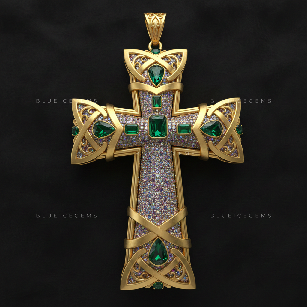 The "Emerald Cathedral" Cross: Celtic Filigree & Multi-Tone Mosaic Sovereign