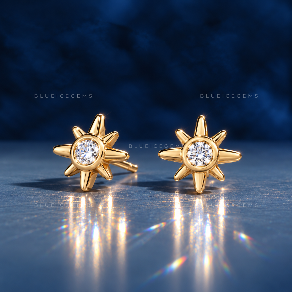 Diamond Starburst Bezel Stud Earrings