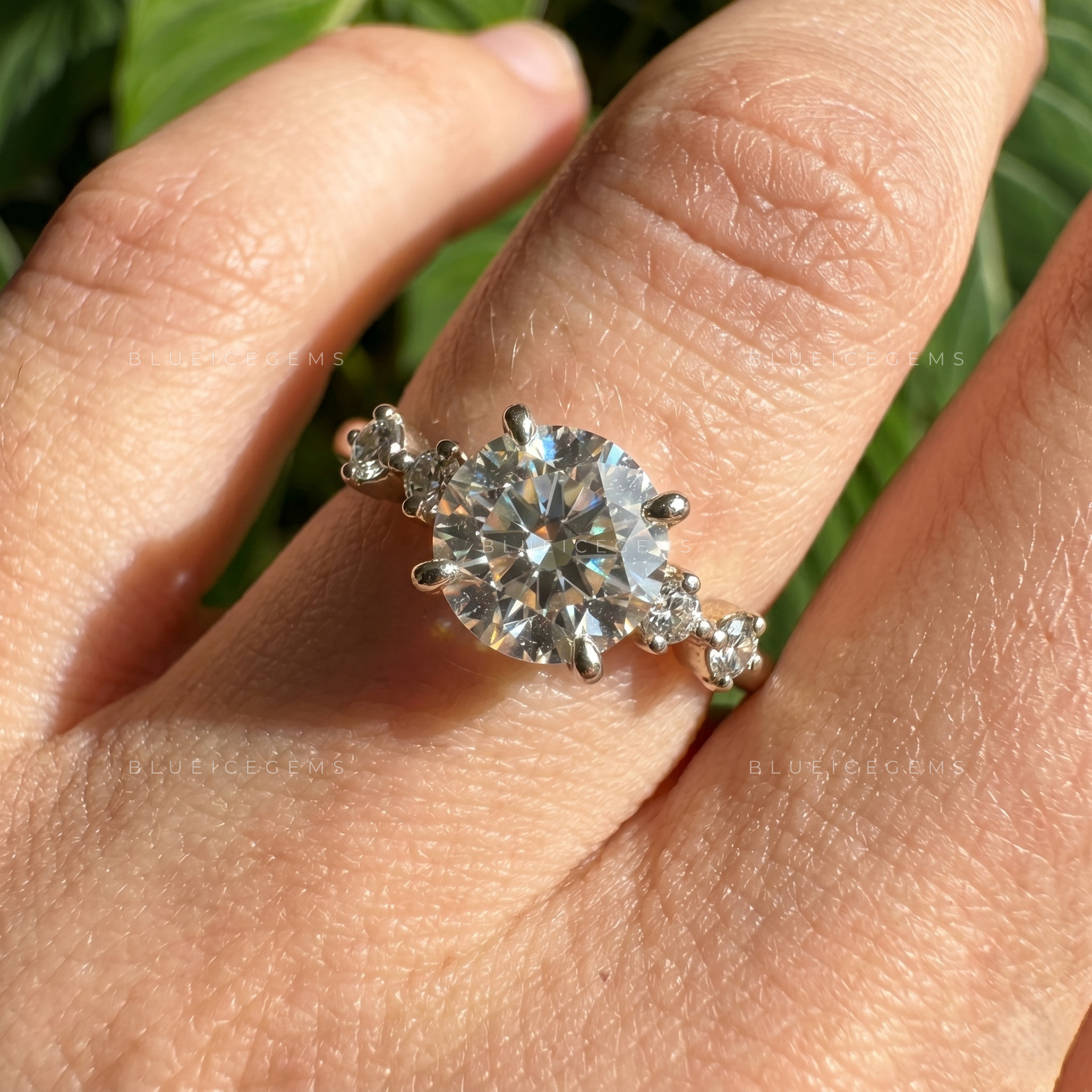 Exquisite Round Cut Pavé Accent Engagement Ring